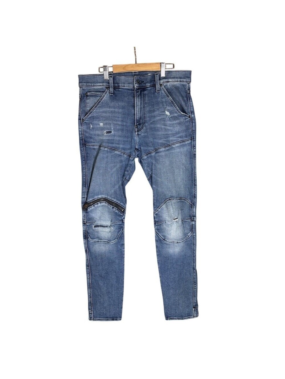 G-Star RAW Jeans Mens 32x32 Blue Medium Wash Skinny Moto Biker Distressed
